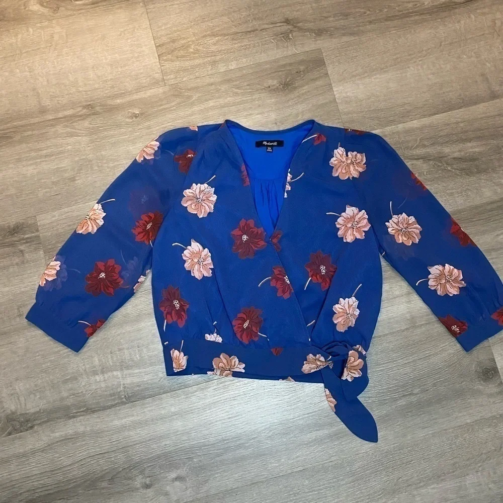 Madewell Effie Blue Floral Woven Wrap Top